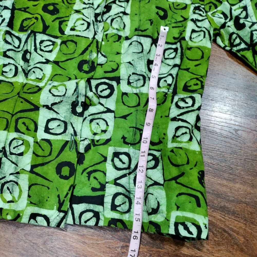 African Handsewn Print Tribal Cotton Puff Sleeve Office Button-Up Shirt Green S - Picture 9 of 11